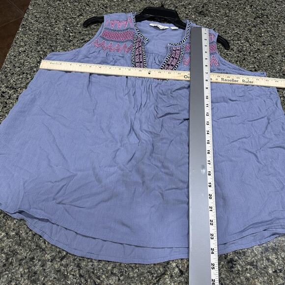 Caffe Marrakesh Shirt Womens XL Blue Pink Embroidered Sleeveless Boho Top - Picture 5 of 8